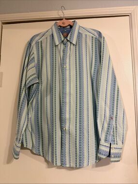 Robert Graham Men's Long-Sleeve Striped Button-Down in Light Green and Blue